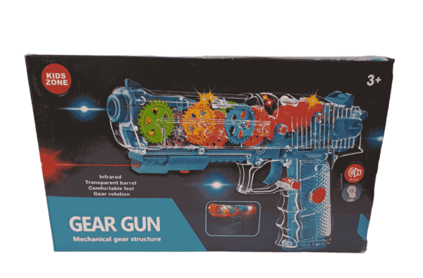 Kids Zone Light Music Mechanical Gear Gun Toy Front Side